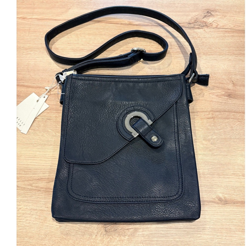 Isabelle Handbags Navy Blue Pebbled Vegan Leather Crossbody Bag Adjustable Strap